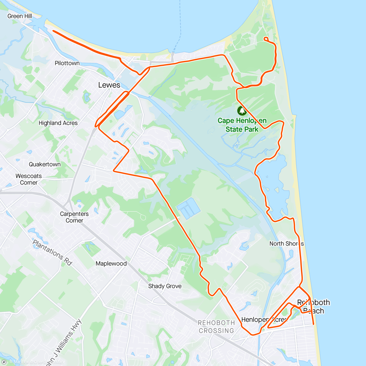 Map of the activity, Coastal Delaware Marathon (Rehoboth Beach)