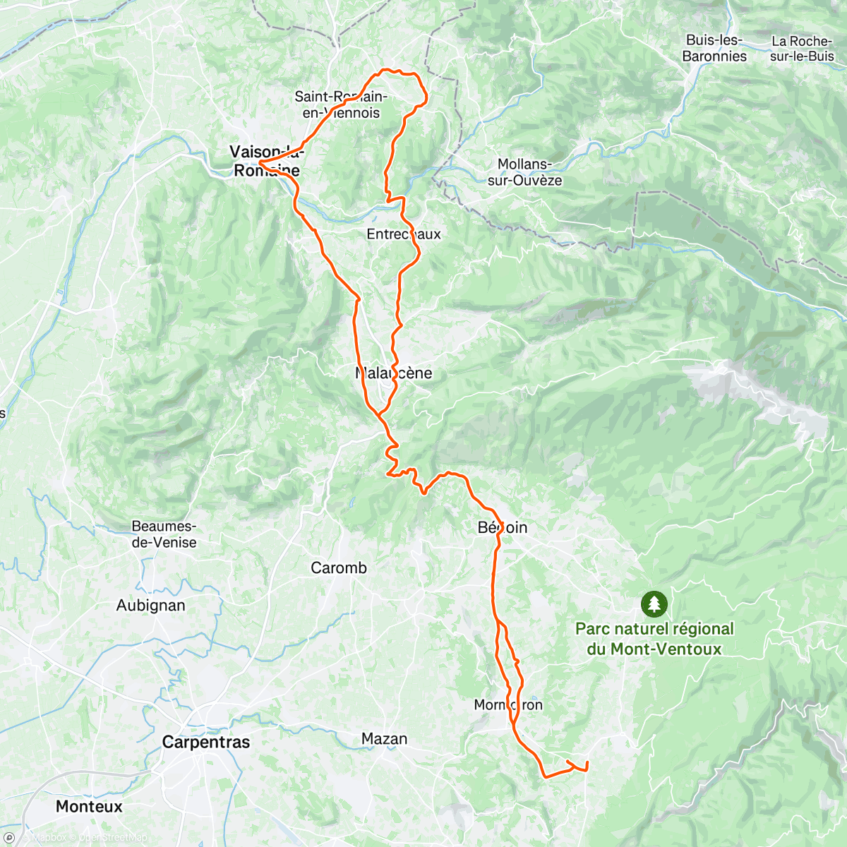 Map of the activity, Dag 2 MV. Ondanks de felle wind met pieken tot 70 km per uur was het toch zalig fietsen. Enkel op de Col de La Madeleine was het toch even gevaarlijk door de harde zijwind.
