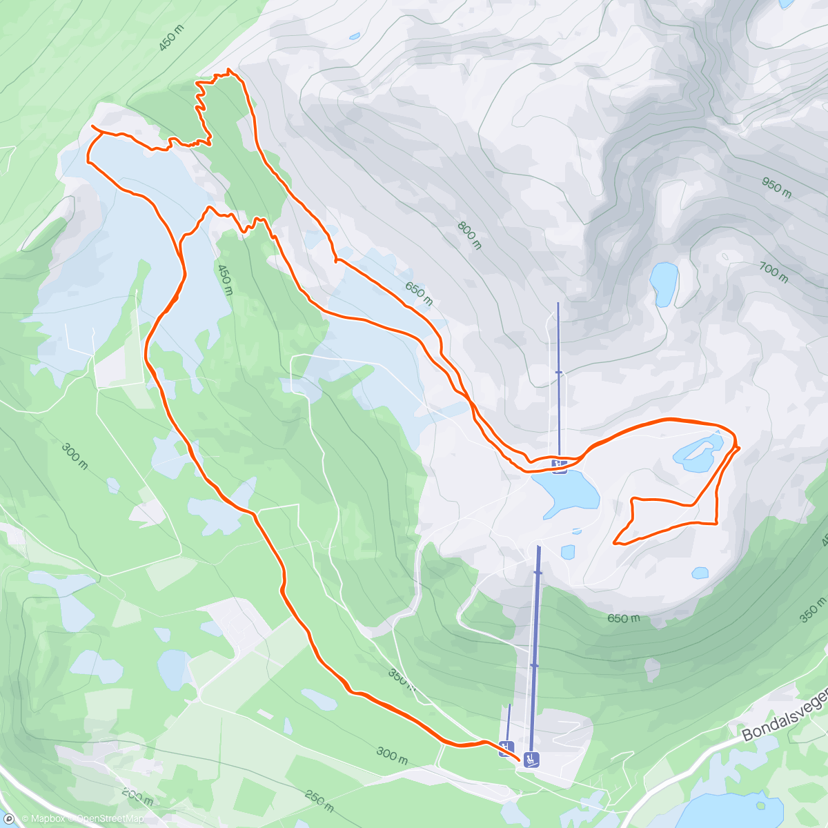Map of the activity, Fantastisk skareføre. Tråkket rundt i fjellsidene og litt i skiløyper. På tynne ski😅