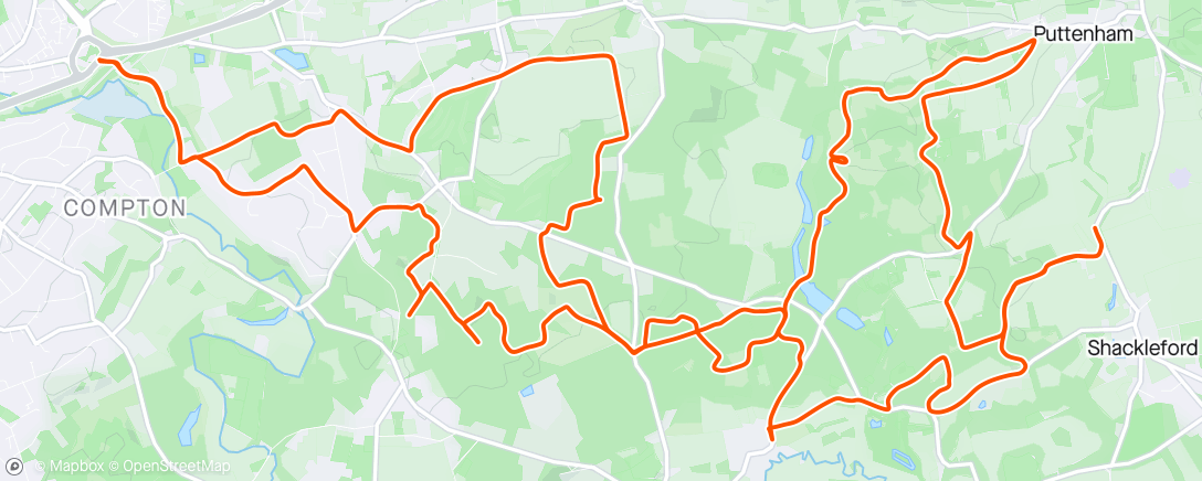 Map of the activity, MTB to Puttenham Common with Clive