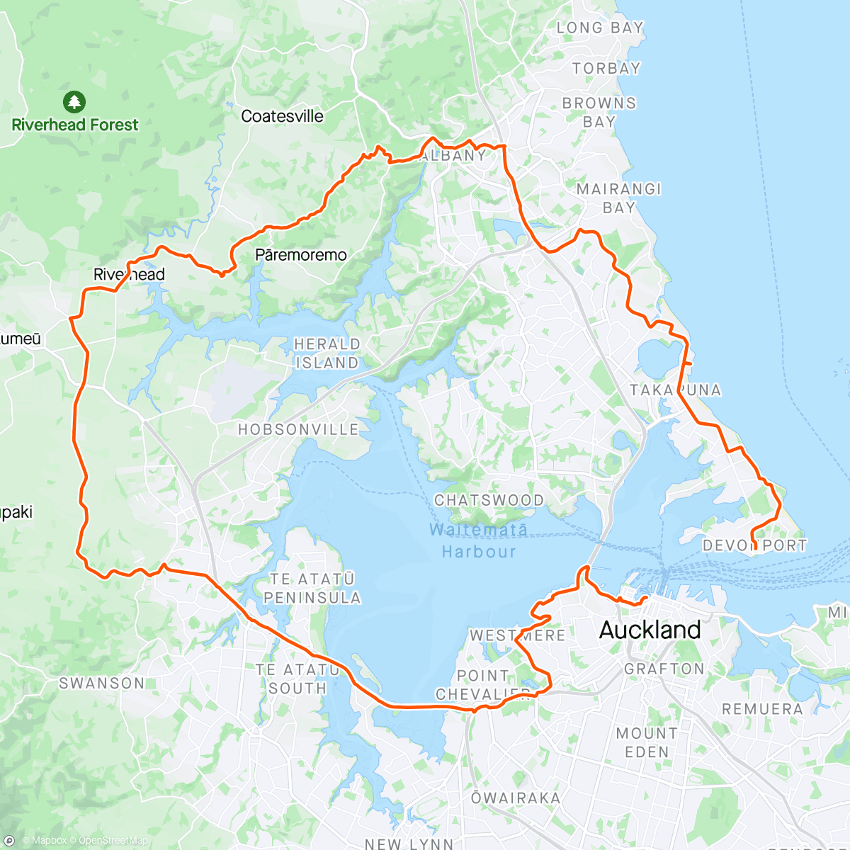 Map of the activity, Auckland ride with Ishcan et. al. Followed by libations in Devonport.