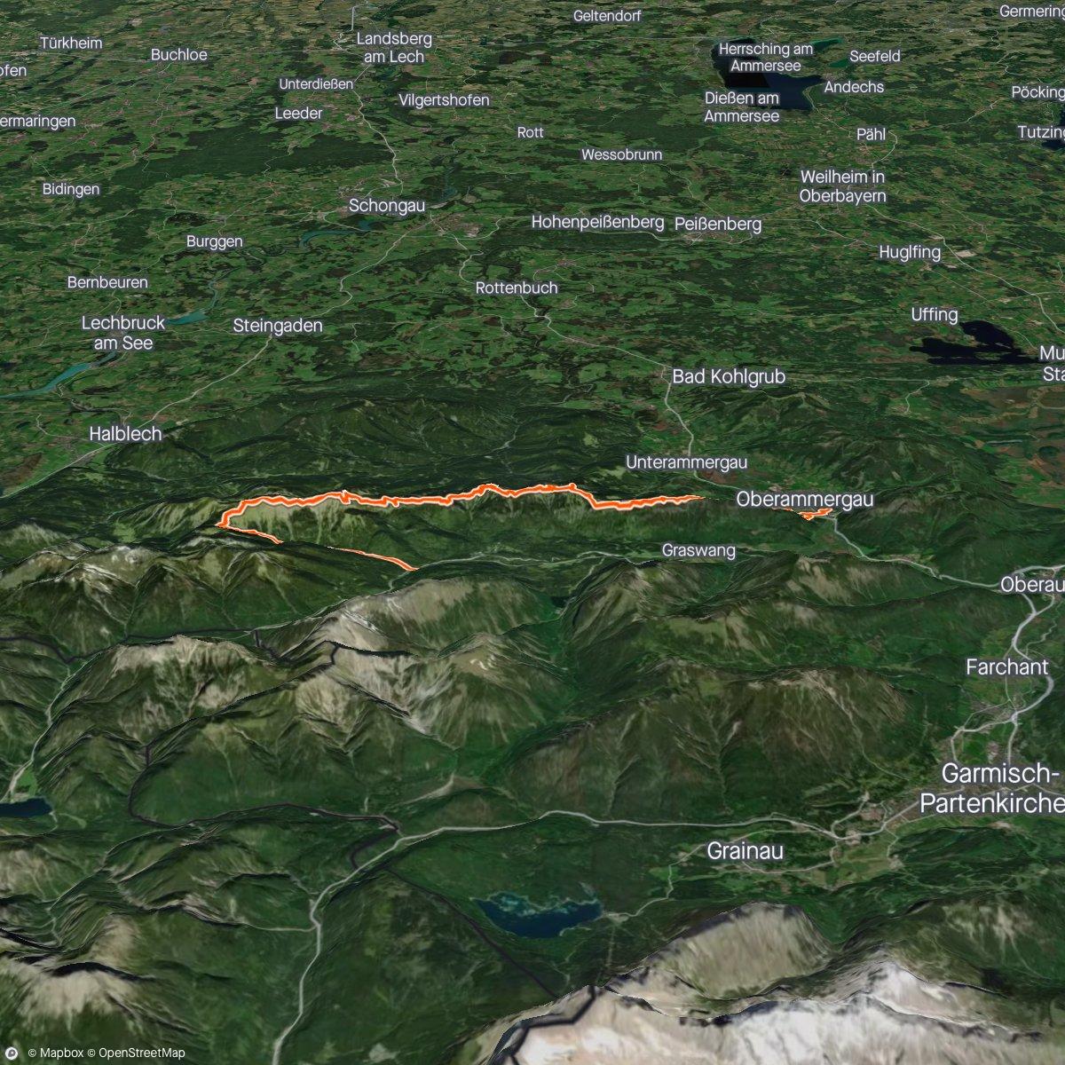 Map of the activity, Von O'gau über die Ammergauer Alpen