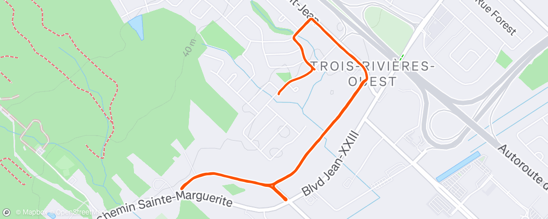 Map of the activity, Course à pied le soir