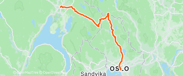 Route map of Oslo to Hønefoss