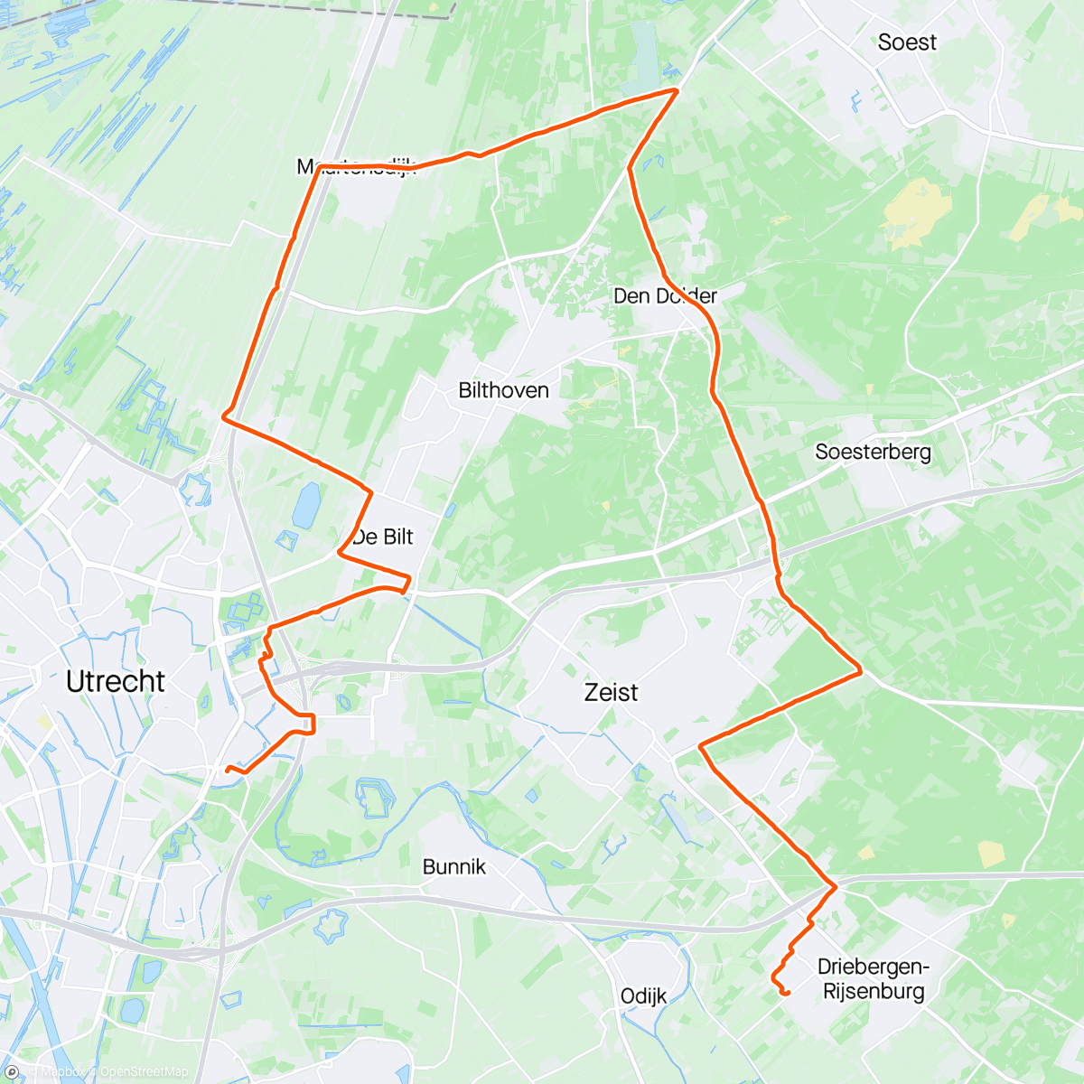 Map of the activity, Terug door de regen, flexwerken en frietjes in Maartensdijk!