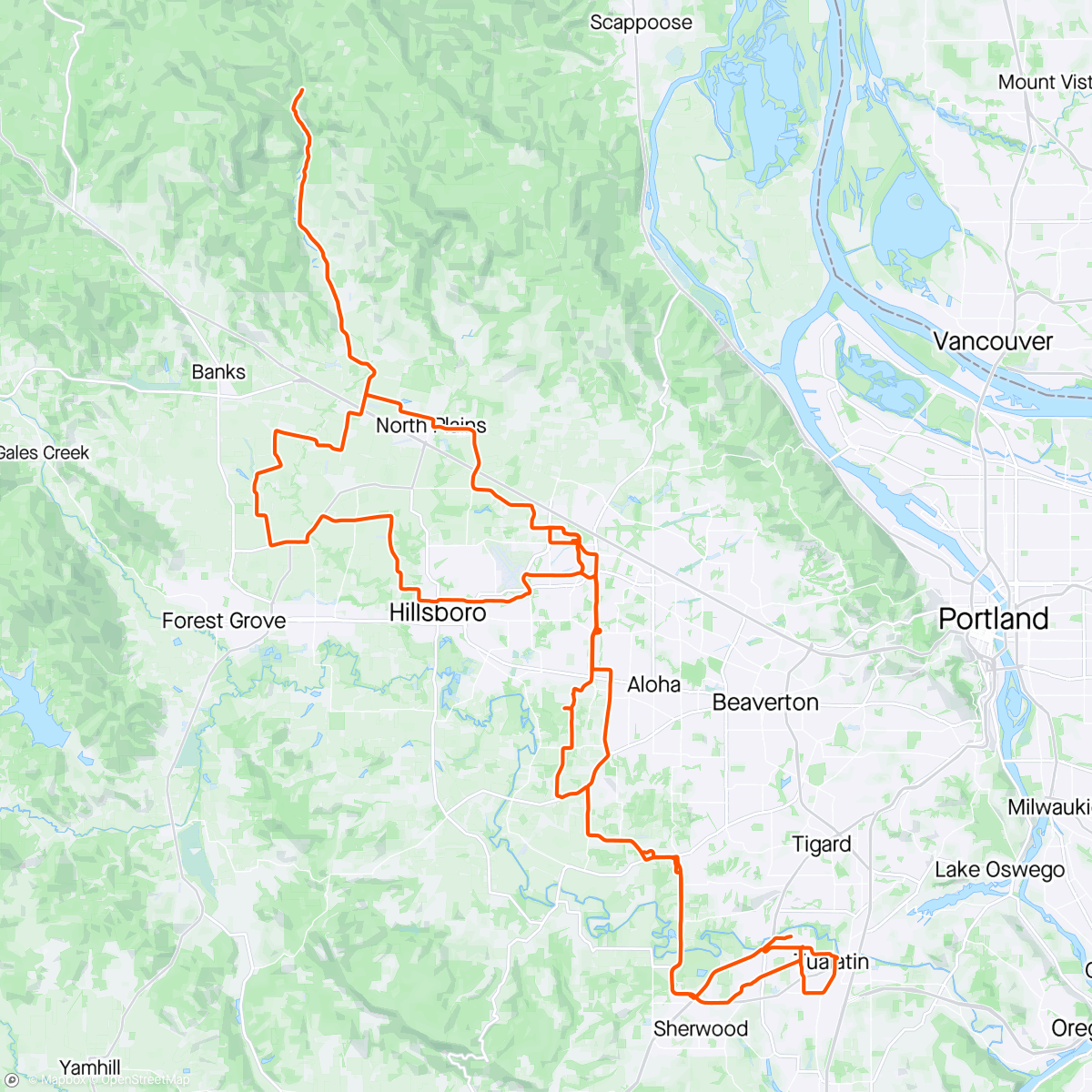 Map of the activity, Hillsboro group ride, and I have new socks
