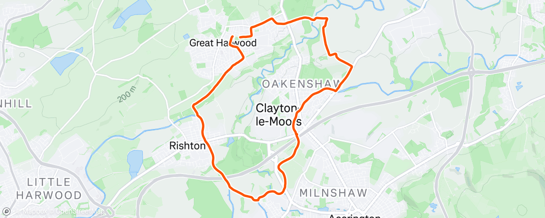 Map of the activity, Rishton, Church, Clayton, via canal & bridleways
