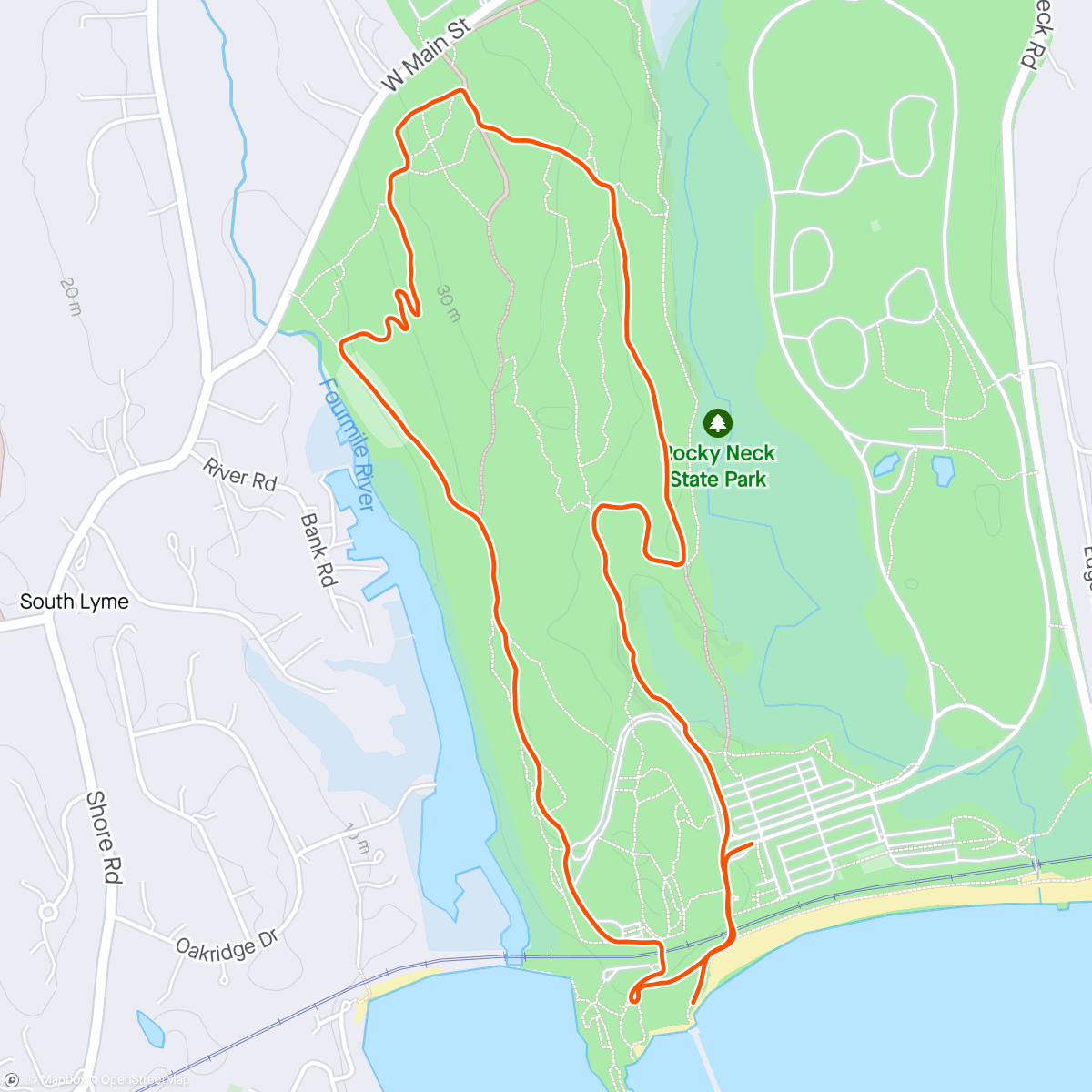 Map of the activity, Rocky Neck trail run 5k