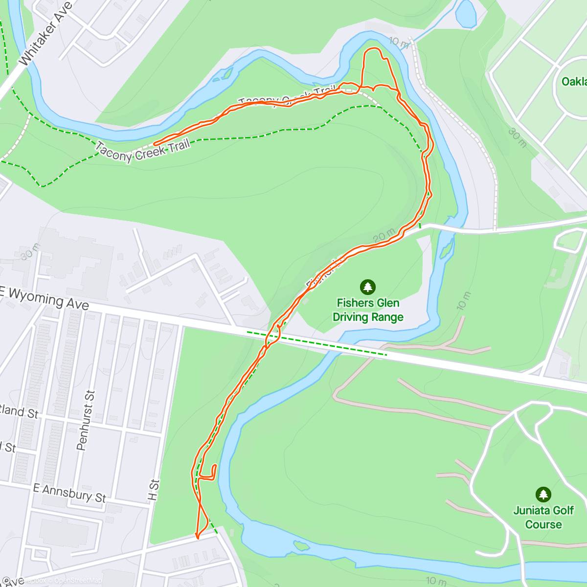 Map of the activity, Tacony Creek Lunch Hike