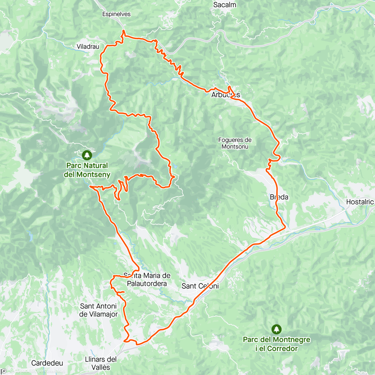 活动地图，Road Coll de N'Orri, Coll de Revell, Coll de Bordoriol, Coll de Sta Fe, Coll de Sta Helena