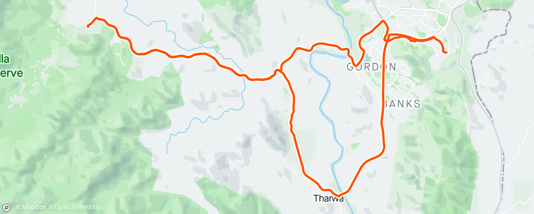 Mapa da atividade, Tidbinbilla via Tharwa.