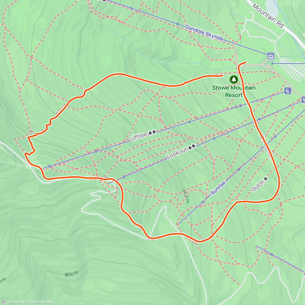 Map of the activity, Skin up Stowe and ski down