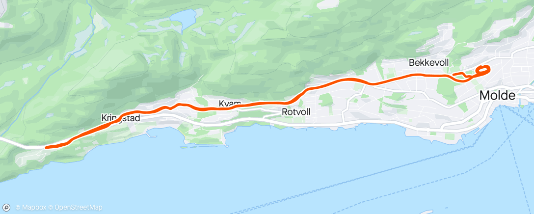 Karte der Aktivität „Fint forslag fra Marius Bakken :-) Drøye 10 km moderat pluss 6 x 1000 halvmarathonfart.”