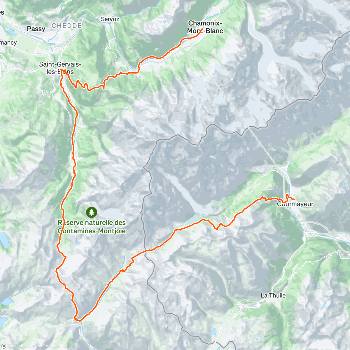 Map of the activity, Chamonix to Courmayeur