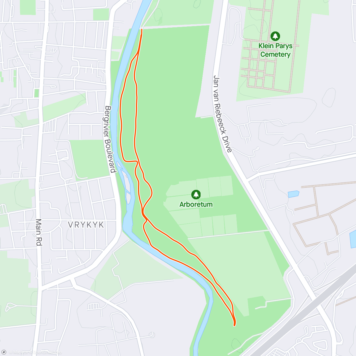 Map of the activity, ParkRunWalk #53 with Mev. F