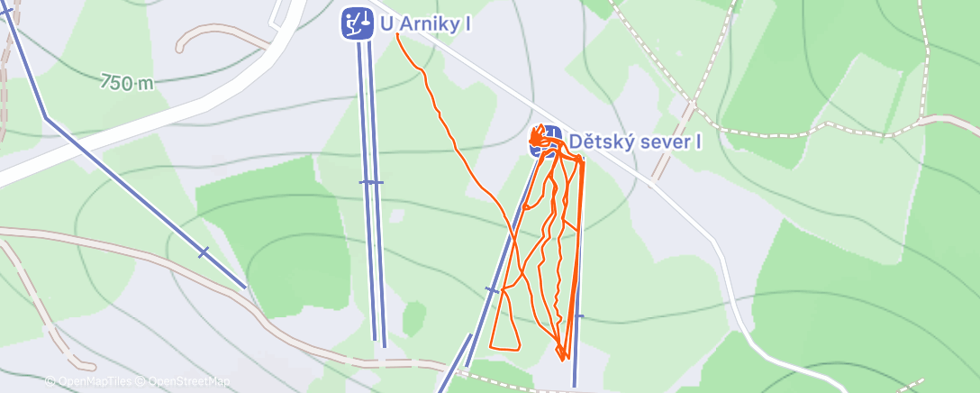 Map of the activity, Máťa na prkně a Jóňa sám na lyžích 😀