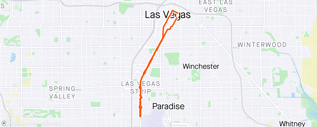Map of the activity, Vegas… downtown to the end of the strip and back