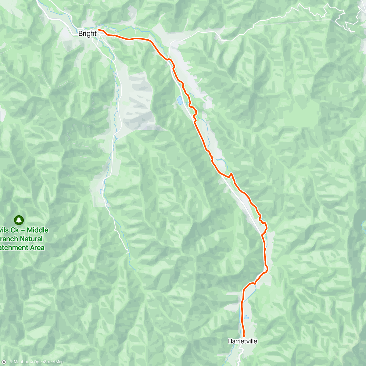 Map of the activity, Bright to Harrietville on a brisk day.