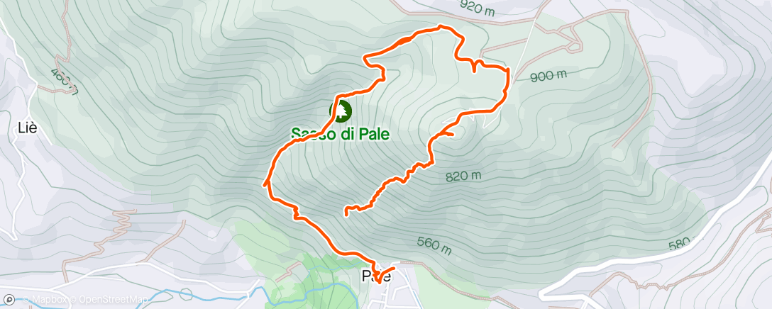 Map of the activity, Direttissima croce di Pale sentiero 'macaco'