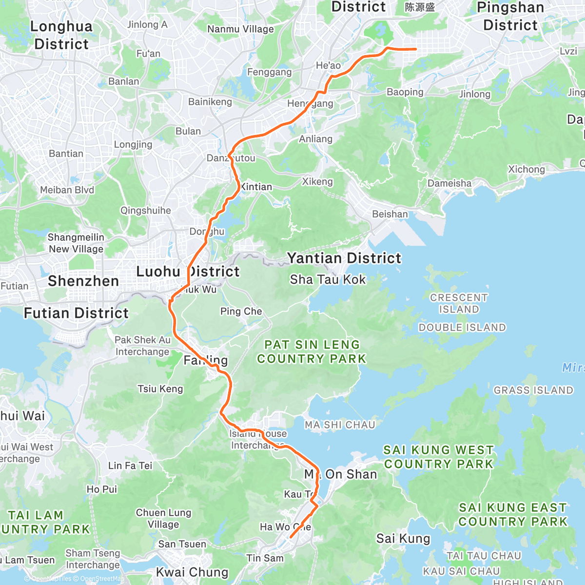 Map of the activity, China to Hong Kong - penultimate day in our 3,000+ journey from Beijing to Hong Kong 🧡