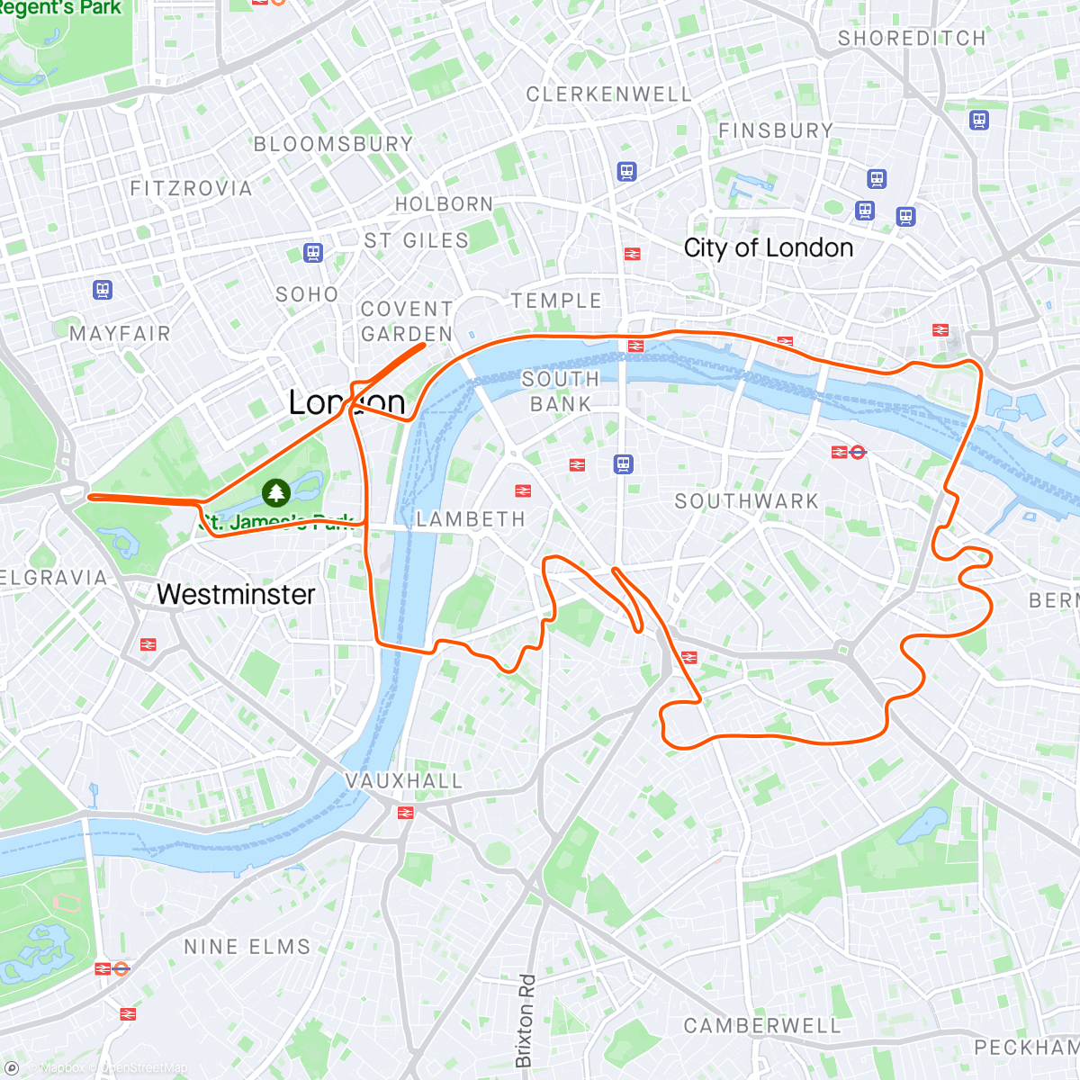 Mappa dell'attività Zwift - Bike - hard/ easy intervals in London