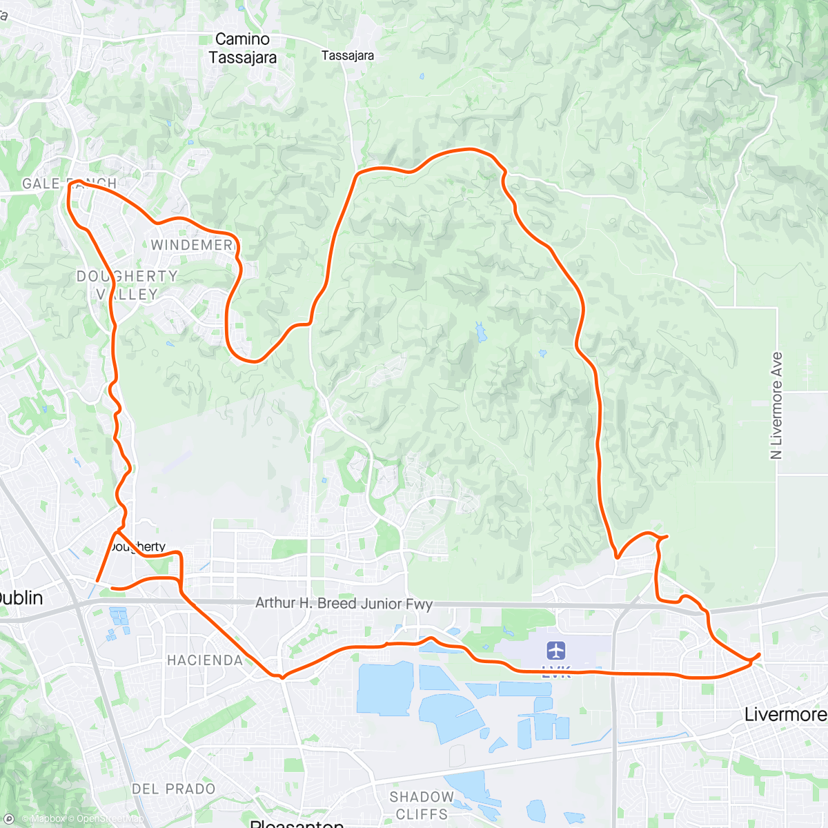 Map of the activity, Touring Bike: Tri-Valley - tours of Las Positas College Fire Academy and Duarte Garage