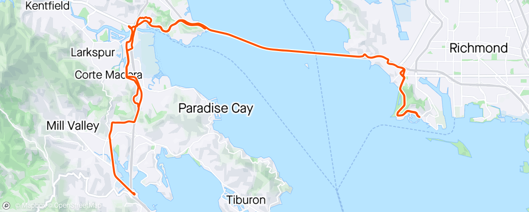 活动地图，Waterline to South Marin and Back on Tandem with Gail.