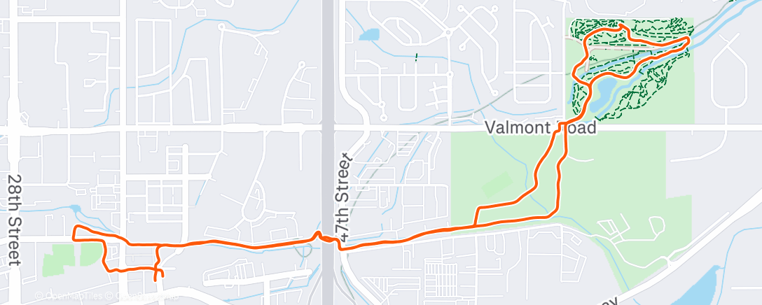 Map of the activity, Valmont Park lollipop run