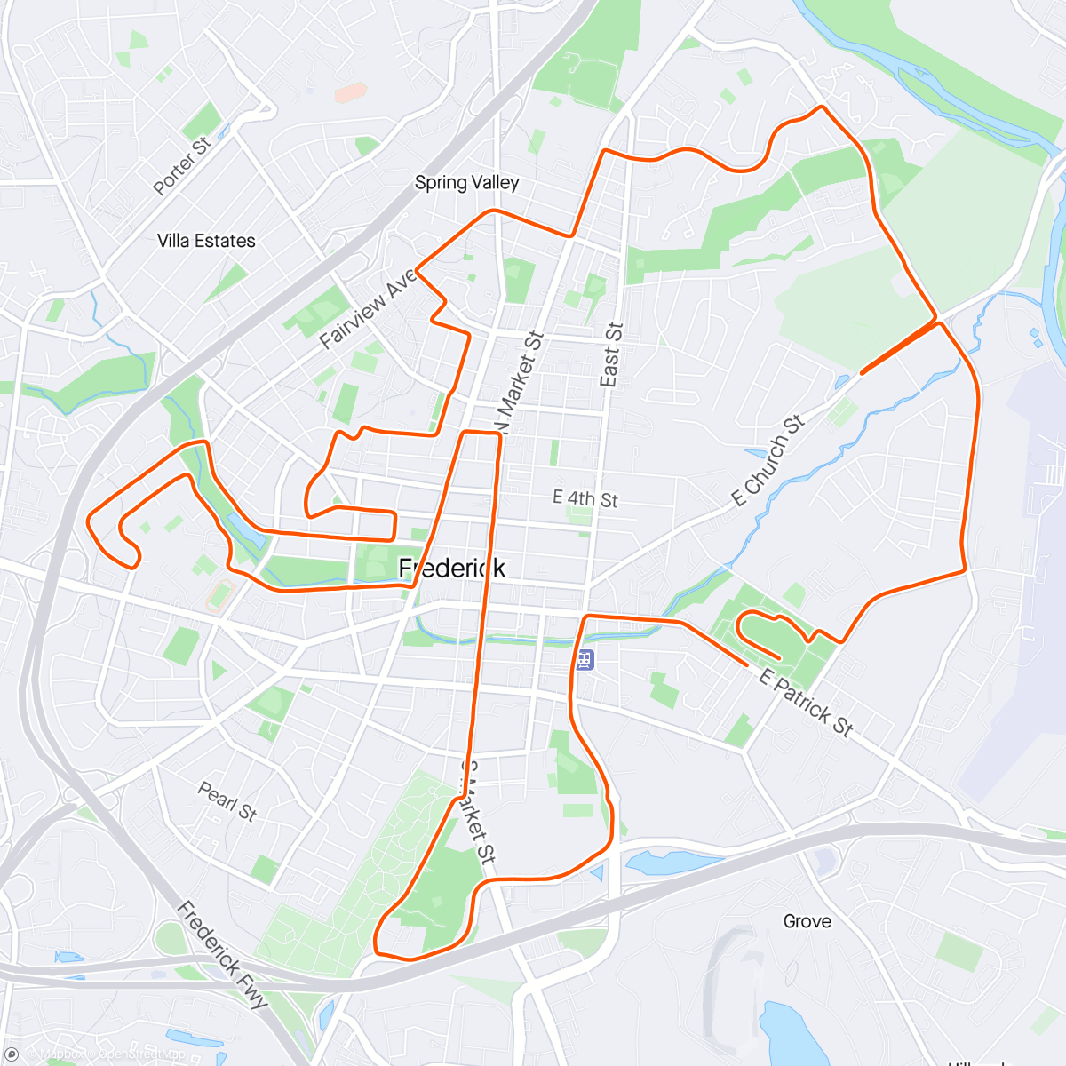 Map of the activity, Frederick half marathon