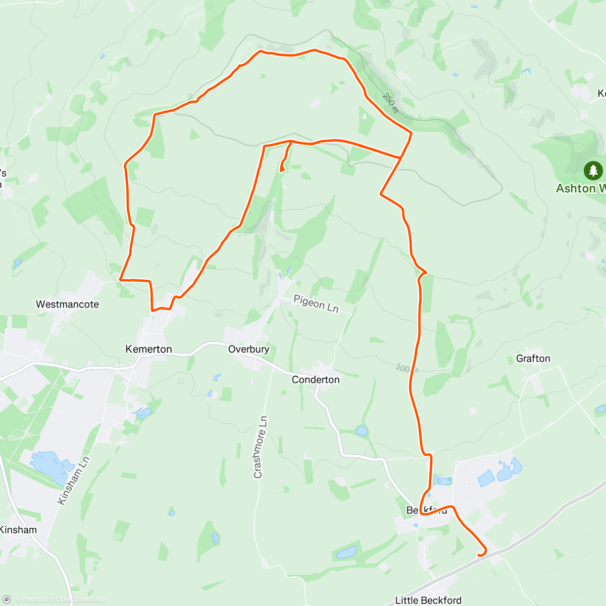 Map of the activity, Great ride around Bredon.
