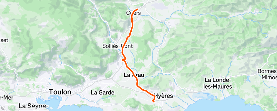 Map of the activity, Sortie vélo en soirée