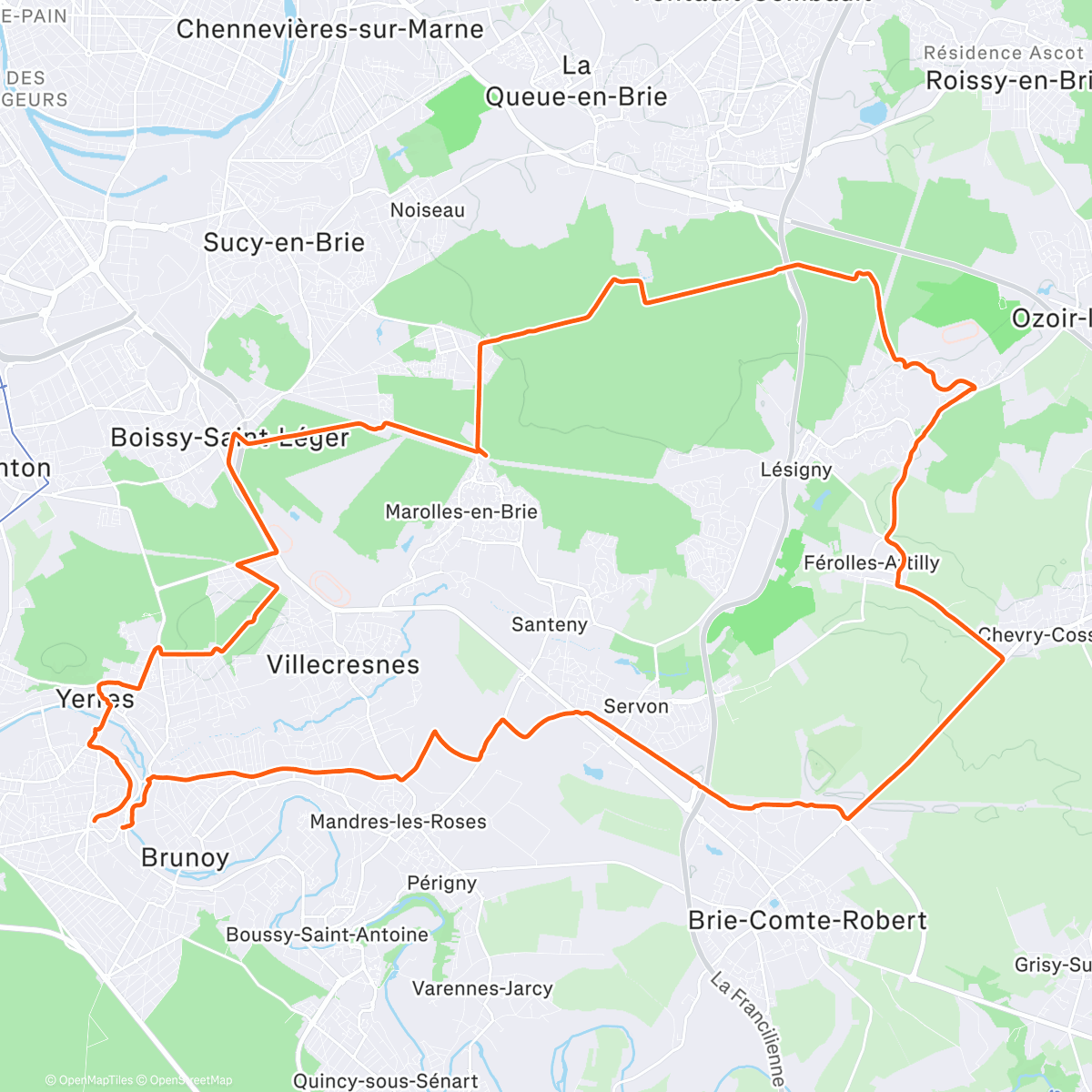 Map of the activity, RCY cyclo - Lésigny