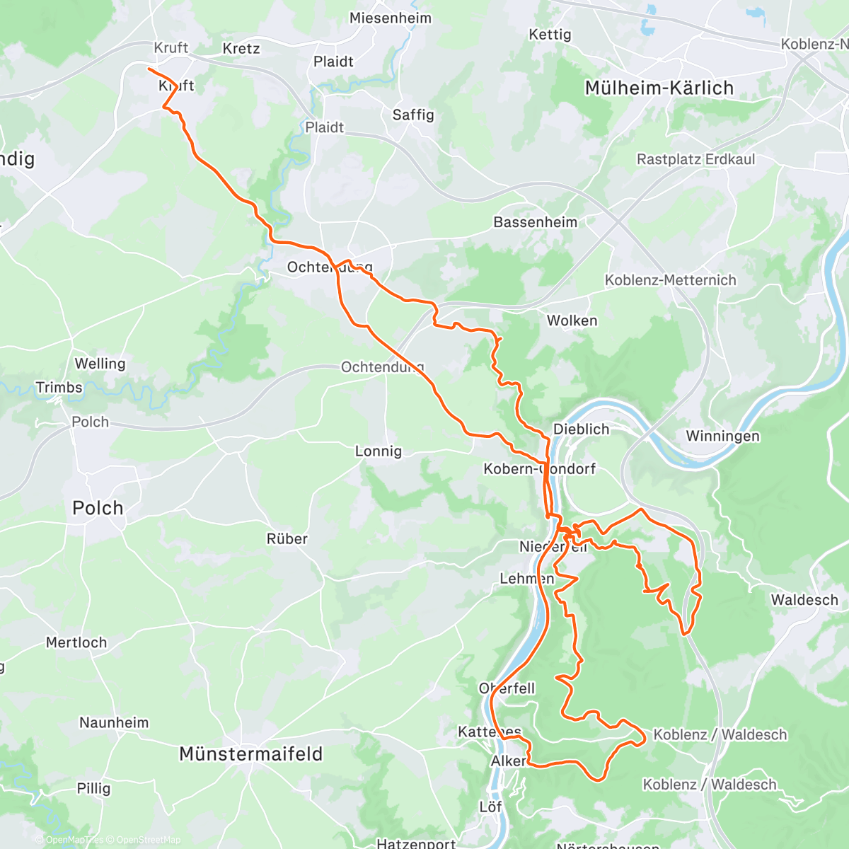 Map of the activity, Radfahrt am Mittag