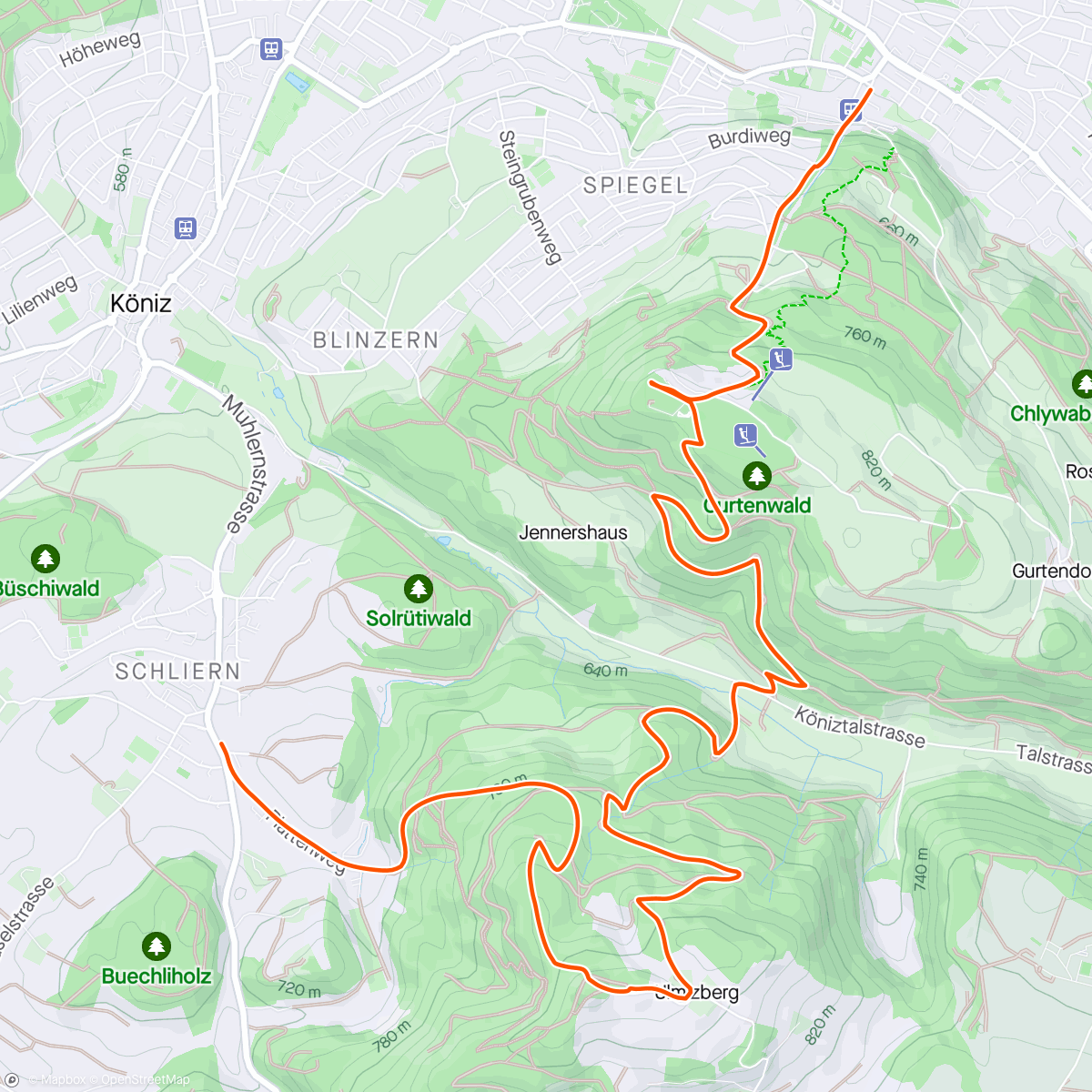 Map of the activity, Two peaks: Ulmiz + Gurten