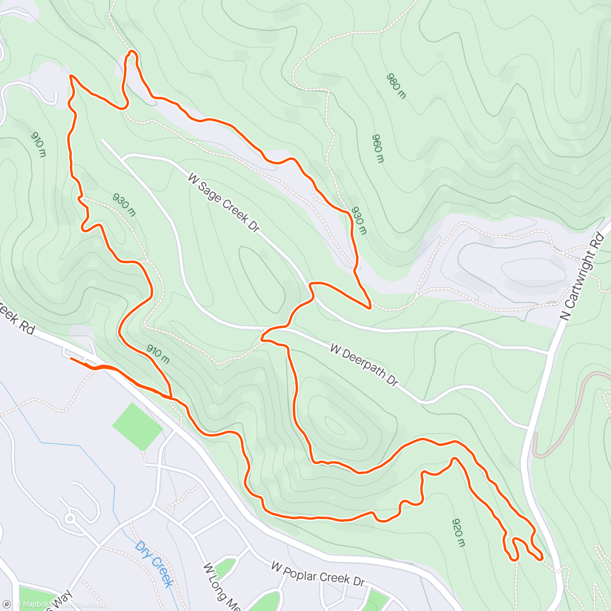 Карта физической активности (Dry Creek Trail Run with Reid)