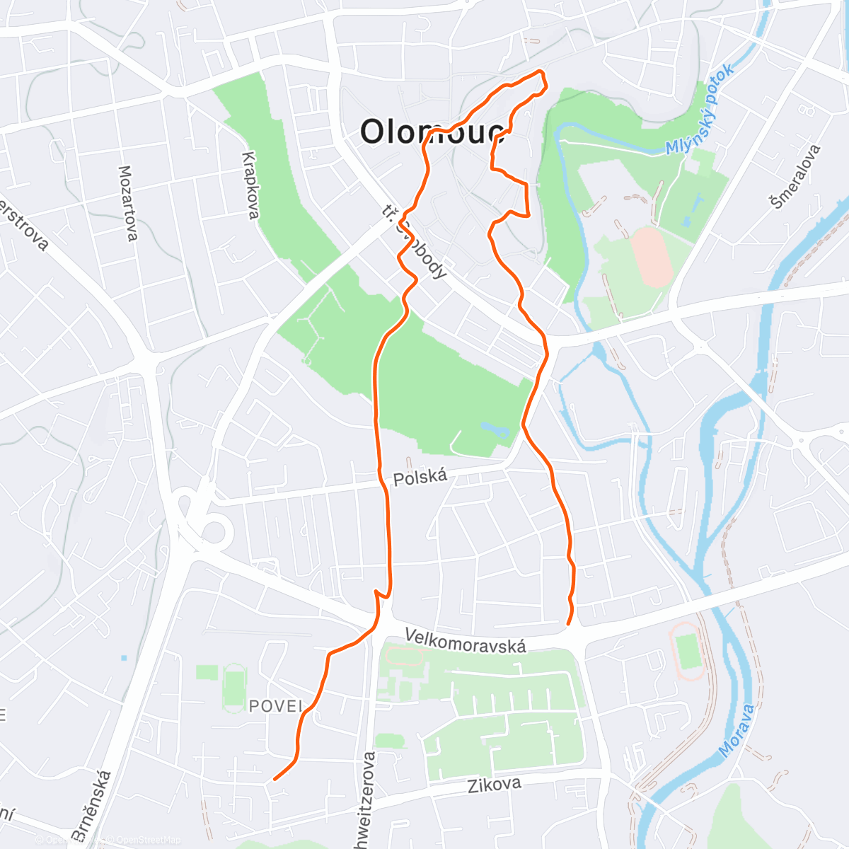 Map of the activity, Olomouc Walk 🥶