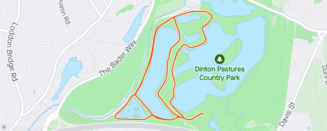 Map of the activity, Dinton Pastures parkrun, volunteer parkwalk