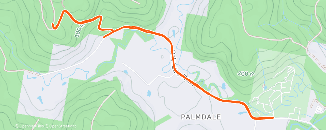 Map of the activity, Hills: Warmup, 5*30, 3min/30sec down, 2:30/30, 2/30, cooldown 🏃‍♀️⛰️