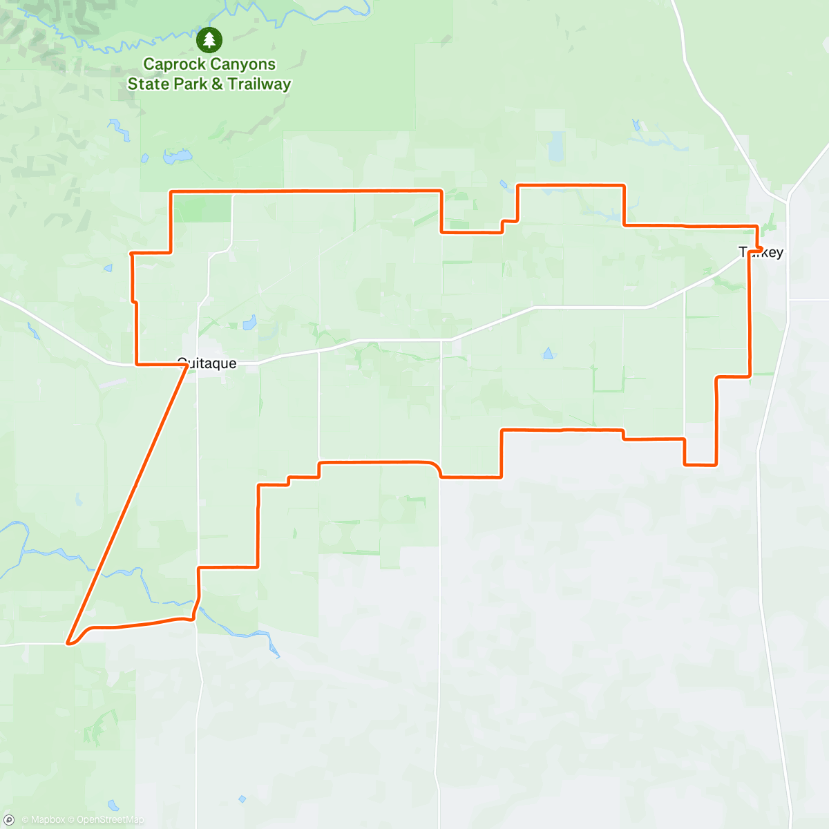 Map of the activity, Valley of Tears “Gravel” Ride Turkey, TX