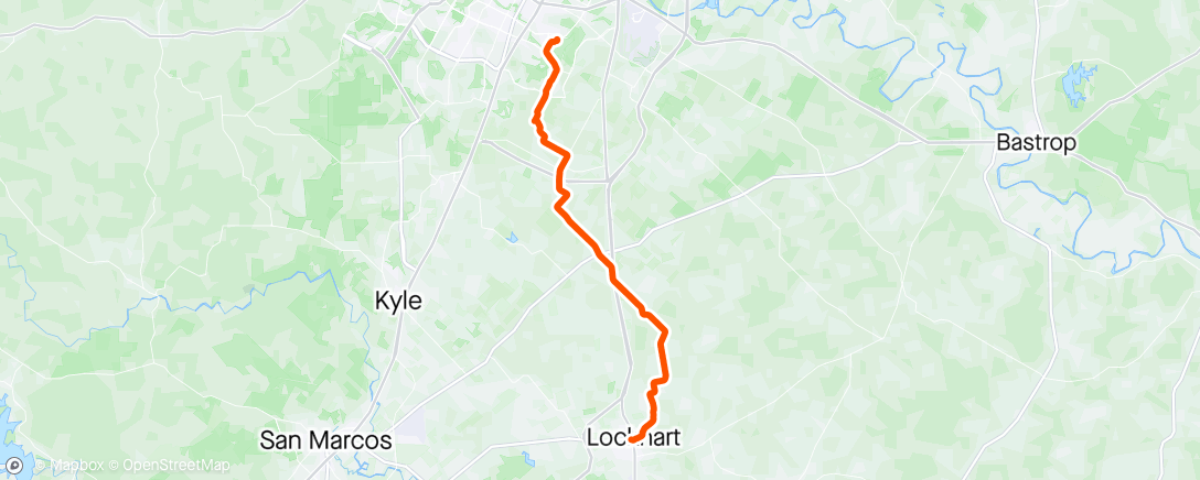 Map of the activity, Lil solo road ride to Lockhart