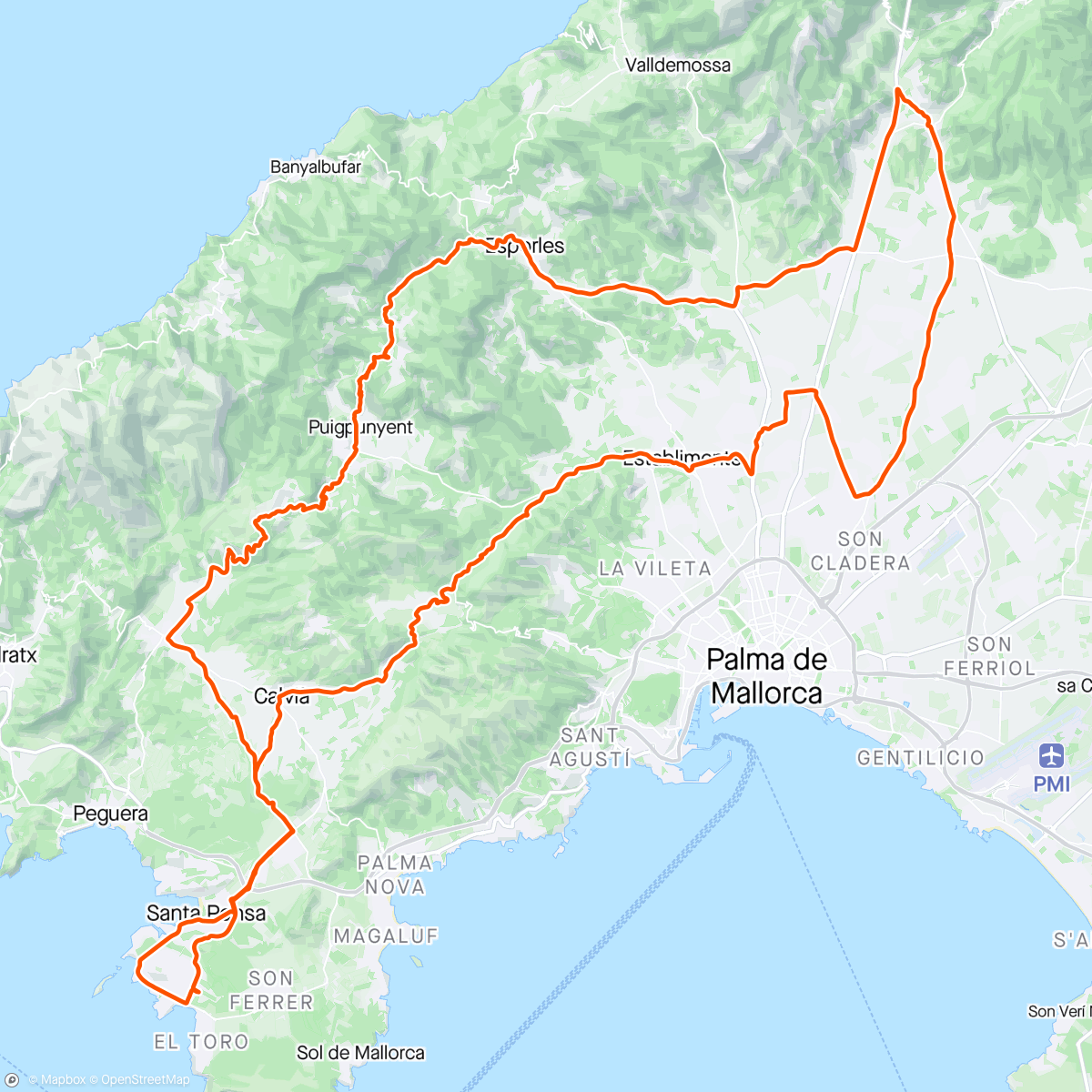Map of the activity, Col de Tords, Establiments, Esporles, Es Grau, Puigpunyent and Galilea 😎