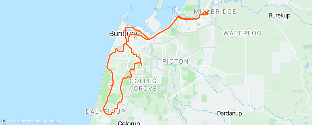 Map of the activity, Millbridge to Dalyellup Ride