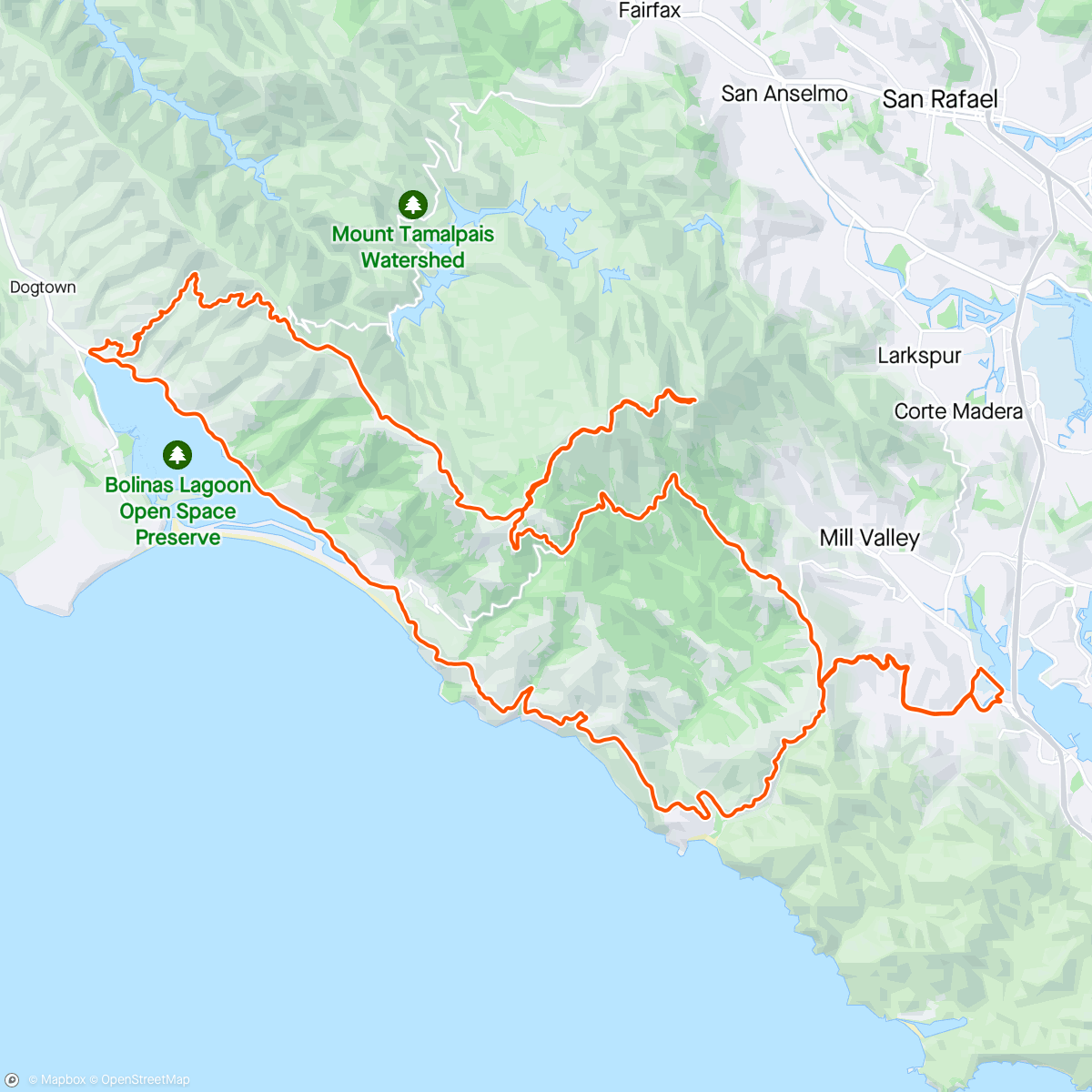 Map of the activity, Hwy 1 Mt Tam Loop