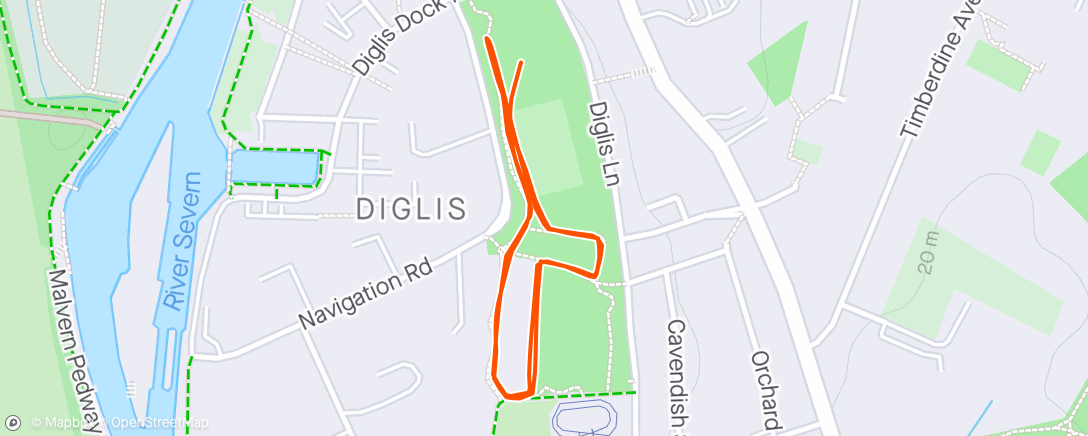 Map of the activity, Diglis Junior Parkrun