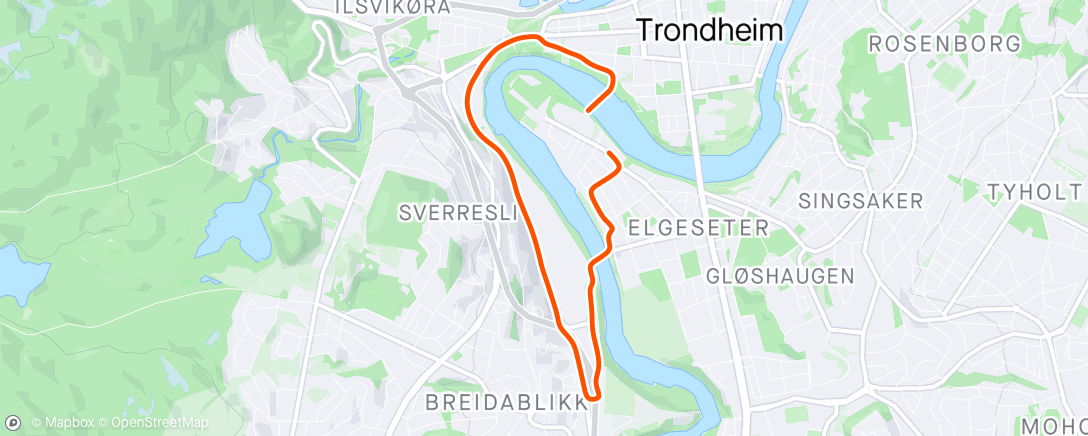Map of the activity, Strava comeback og trønderjogg (16.55)🏃‍♂️🥵