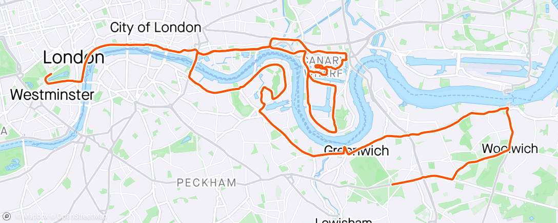 Map of the activity, London Marathon. What a day!