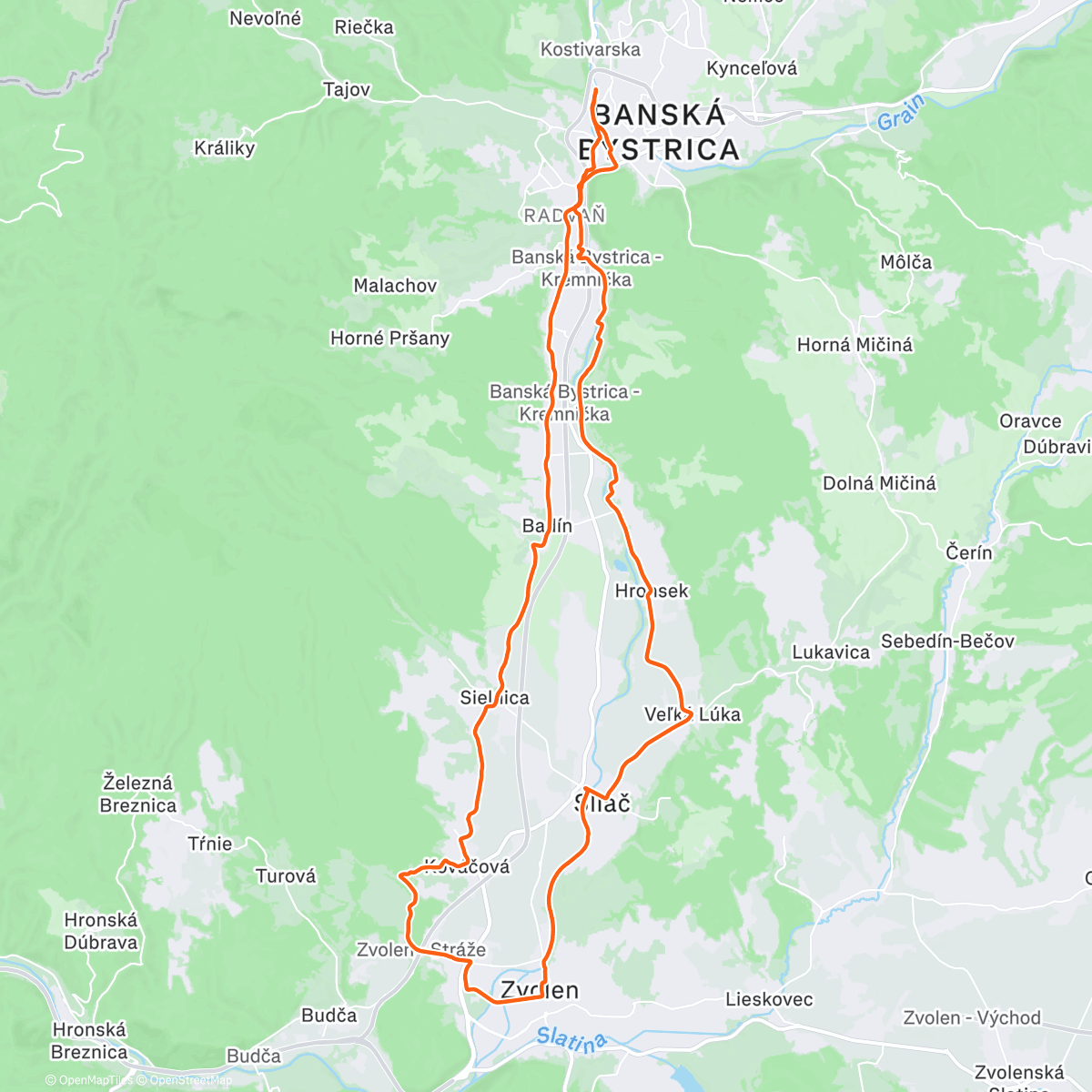 Map of the activity, Vlkanová - Sliač - Zvolen - Kováčová - Badín