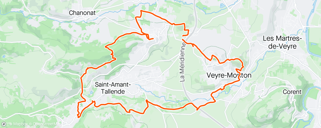 Mapa da atividade, Veyre-Monton, St Saturnin, Le Crest.
Montée/Descente de la montagne de La Serre en mode trail.
