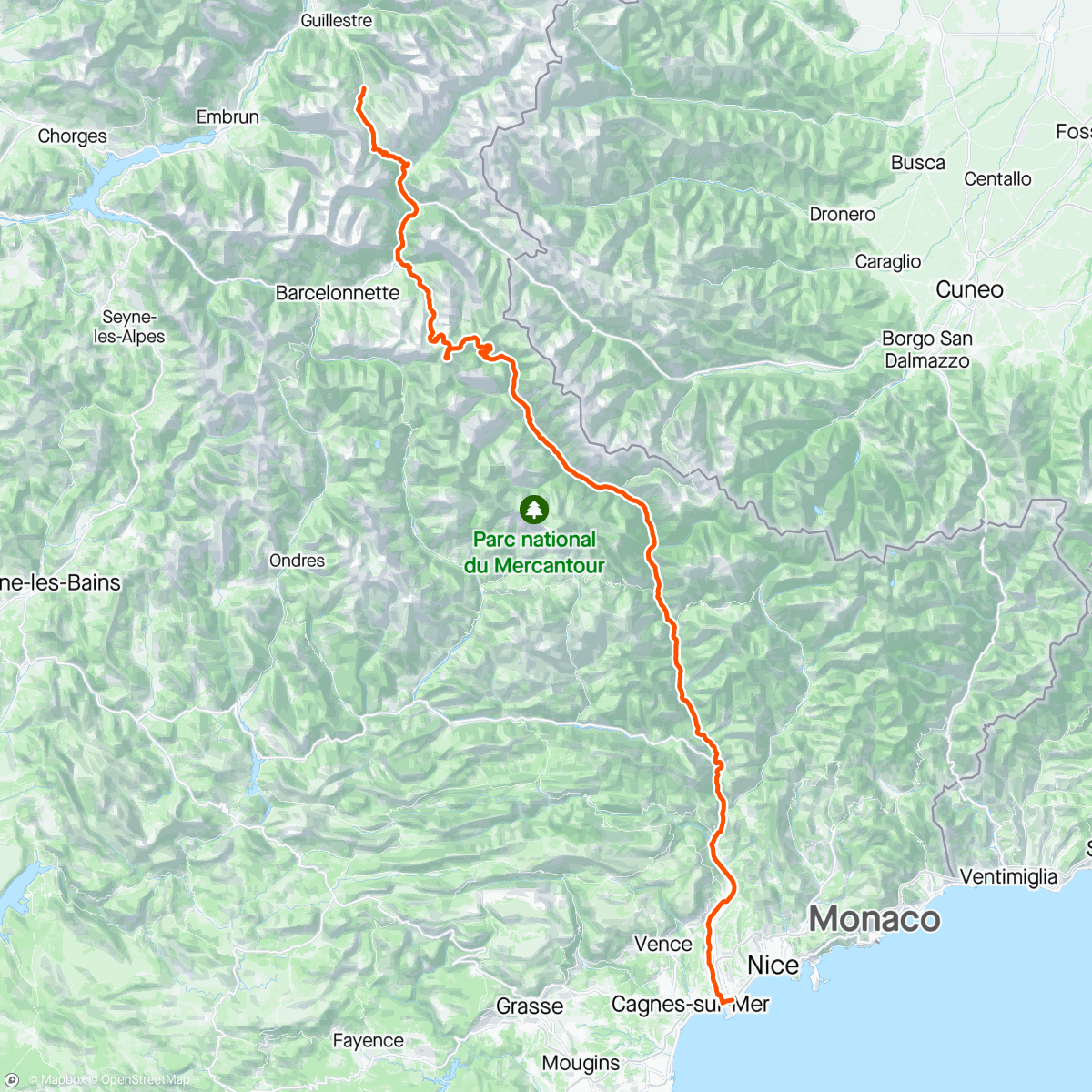 Map of the activity, PSCC23 DAY #5 Col du Vars - Col de la Bonnete - Nice