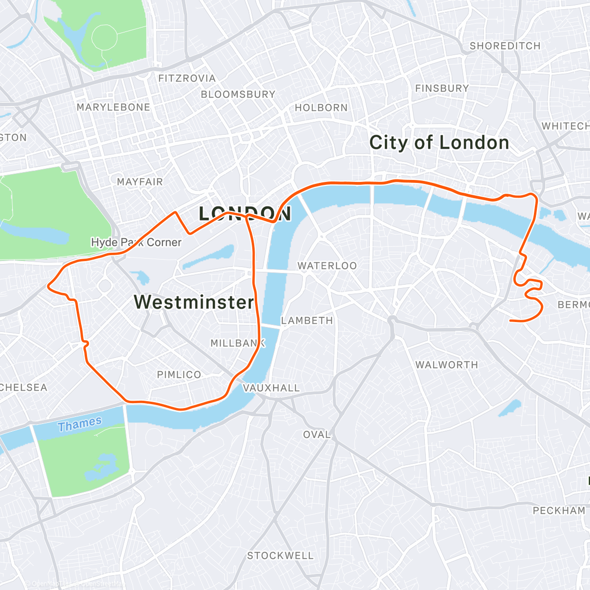 Map of the activity, Zwift - London